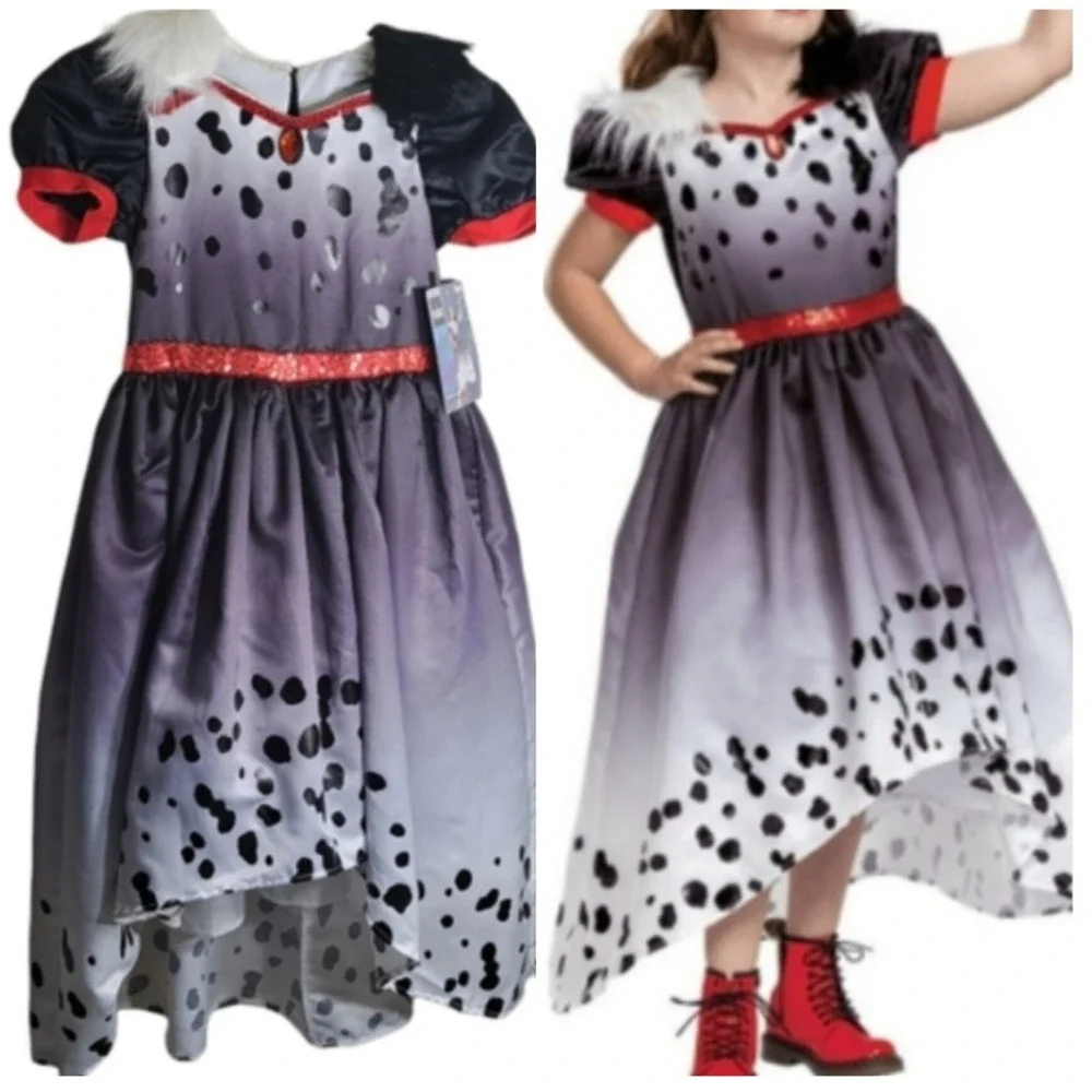 Disguise Girl's M (8-10) Disney Cruella De Vil Faux Fur Collar Dress Costume